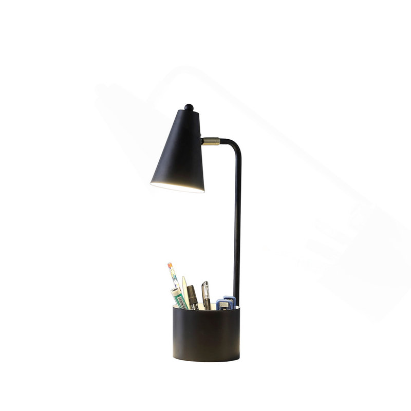 Lampe de bureau 19,5 po en métal noir avec organisateur, Noir, Noir