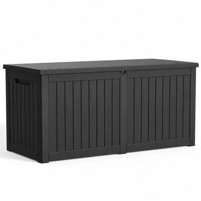 Boîte de rangement extérieure en résine résistante aux intempéries verrouillable 270 gallons MINDYES, très grand contenant pour coussins de patio, outils de jardin et outils de camping