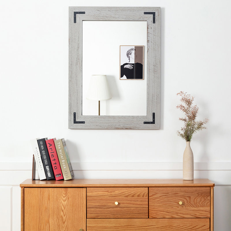 Forbell Wood Wall Mirror, White, 26" x 18"
