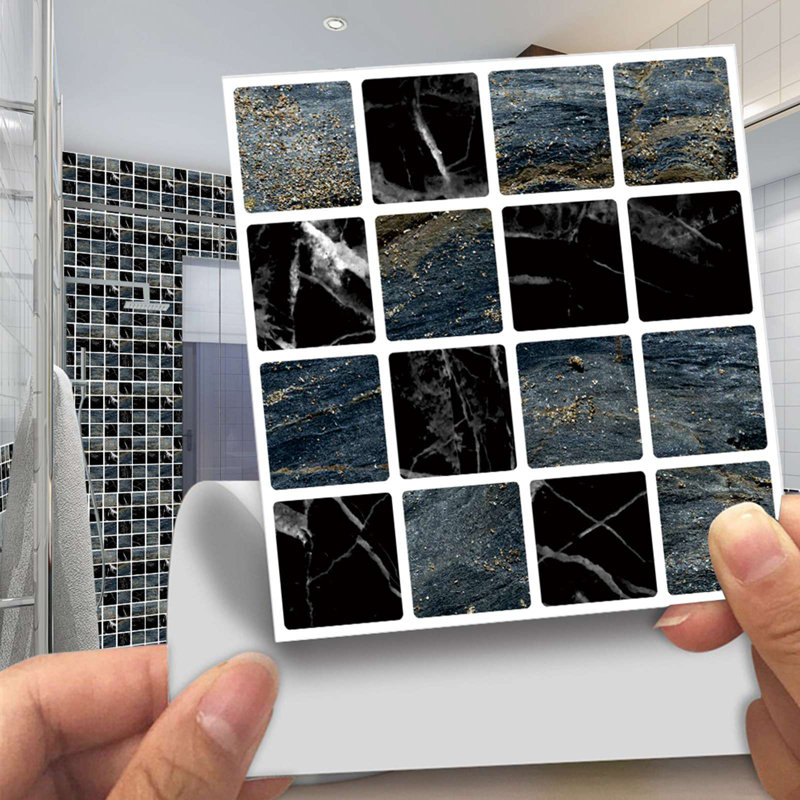10 pièces de 6 x 6 pouces / 15 cm x 15 cm chacune, autocollants décoratifs à carreaux autocollants, autocollants muraux en vinyle à dosseret mosaïque 6D pour la décoration de la salle de bain; vert foncé et noir