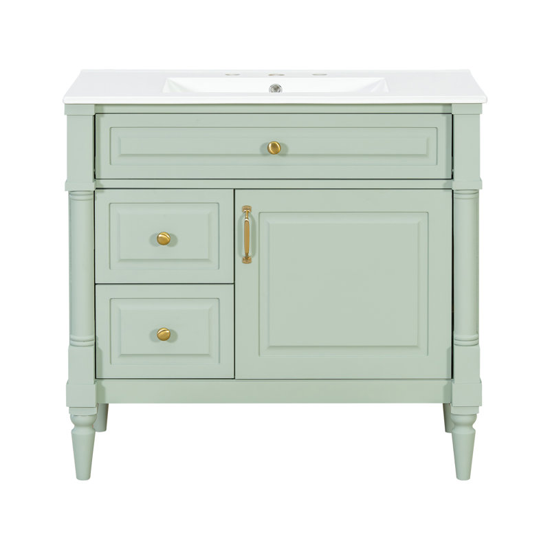 Elegant 36'' Bathroom Vanity With Ceramic Sink, Green