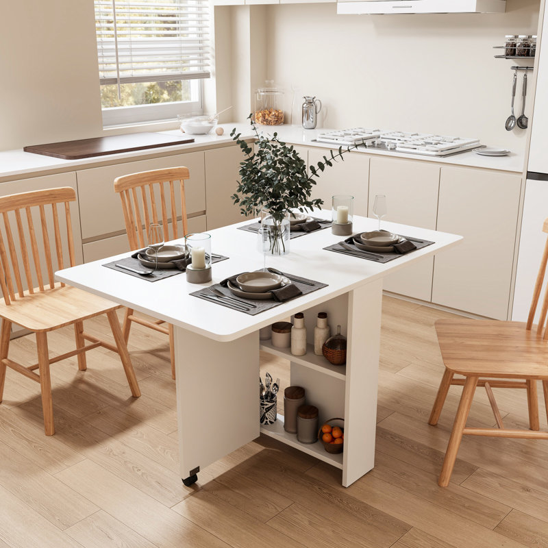 Table pliable blanche 51,78 pouces - polyvalente pour la maison, peut accueillir 5 à 6 personnes, avec roues mobiles et freins pouces, réunions de famille simples et fonctionnelles, installation facile des roues