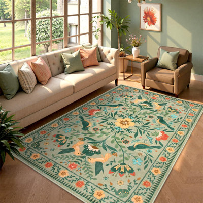  Tapis à motif floral lavable Goldene Boho