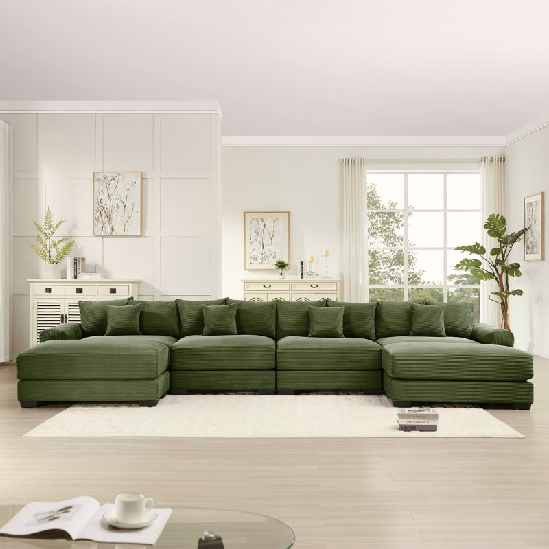 Canapé modulaire surdimensionné en U 170 po Cloud, 34" H x 167" W x 33" D, Velours côtelé vert