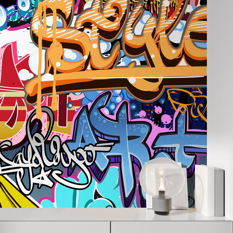 Vibrant Graffi Street Paint Peel & Stick Abstract Border, 48" L x 48" W