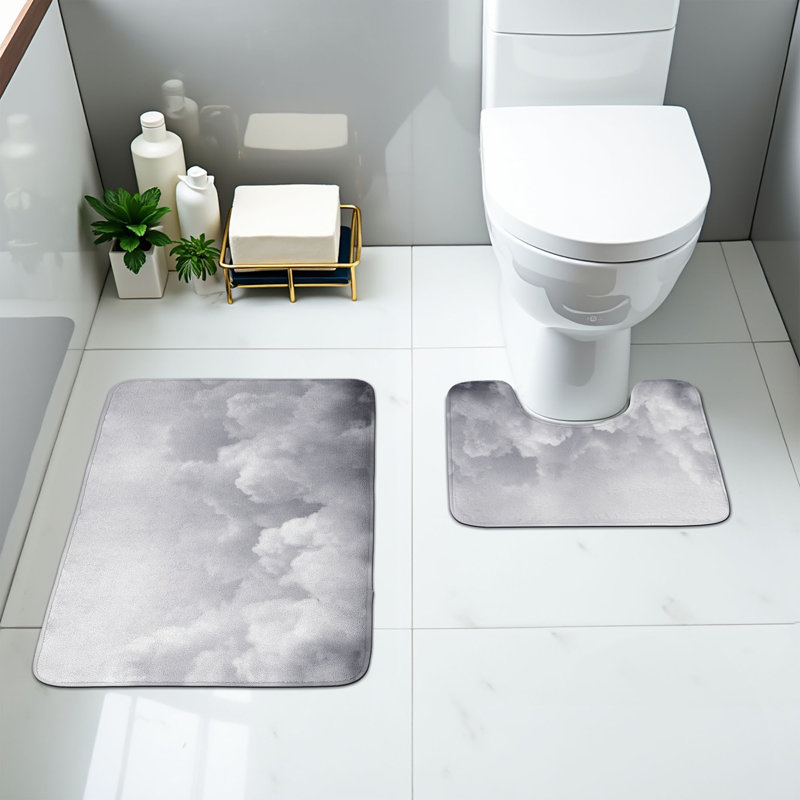  Tapis de salle de bain gris 2 pièces