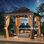 Pavillon de jardin en aluminium 10 x 10 pi avec toit double en acier galvanisé, toit rigide avec rideau et moustiquaire pour terrasse et spa