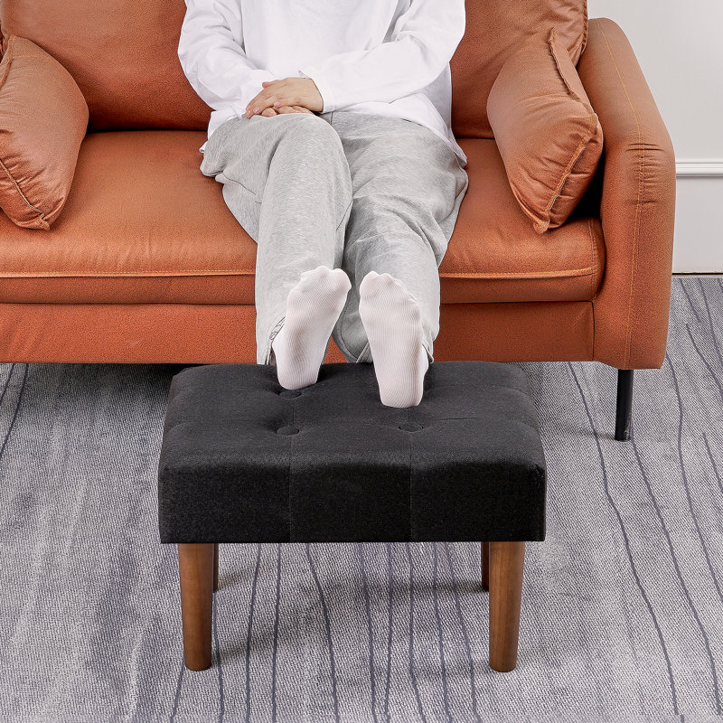 Small Foot Stool Ottoman, Linen Ottoman Foot Rest With Legs, Rectangle Upholstered Footrest For Couch, Living Room, Under Desk