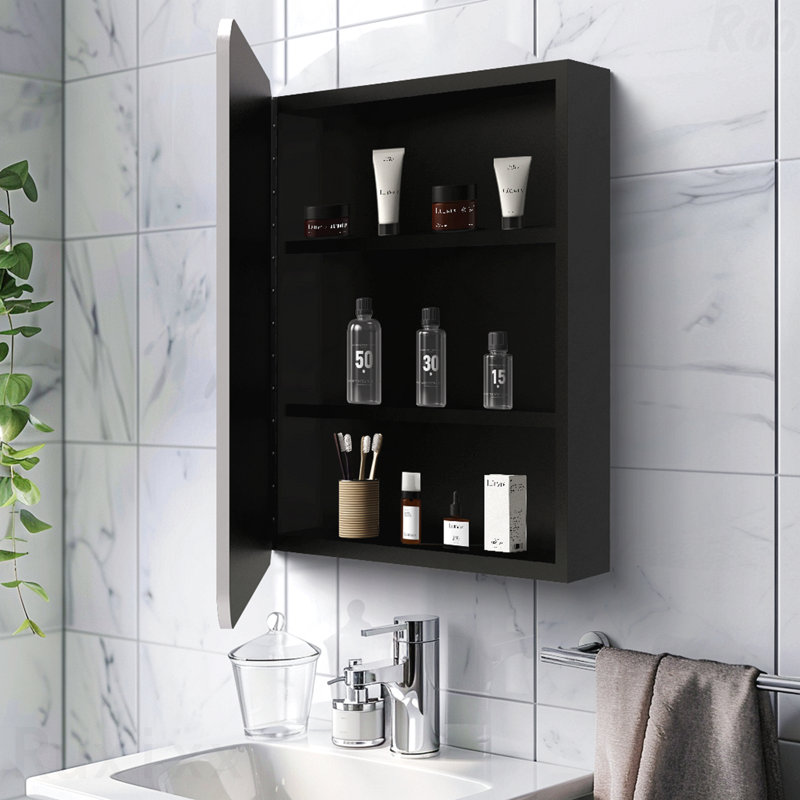 Armoire de salle de bain noire à miroir avec rangement