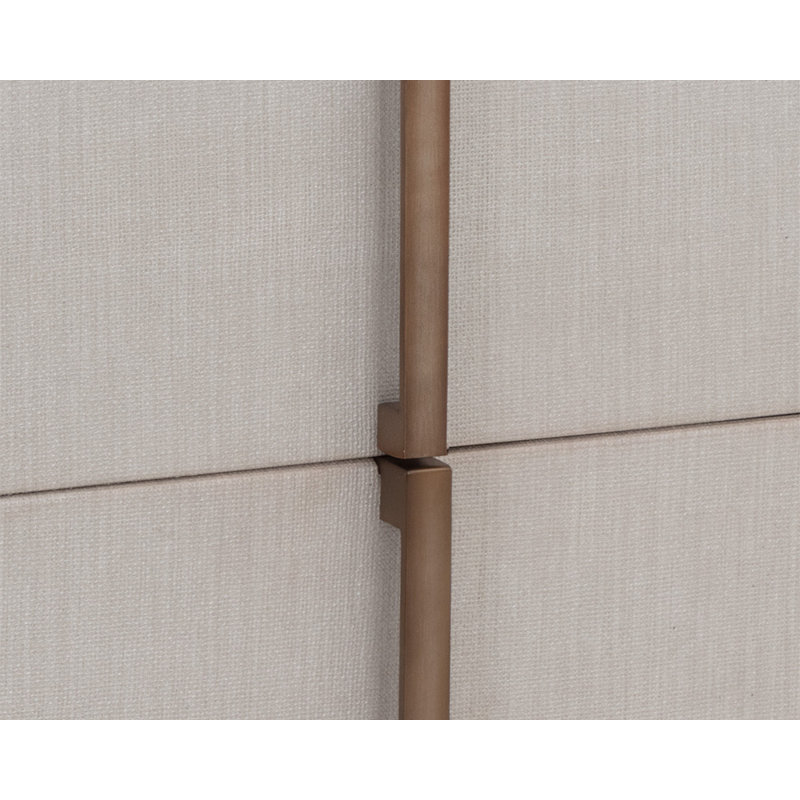 Cream Faux Leather 2-Drawer Nightstand with Oak Veneer Top