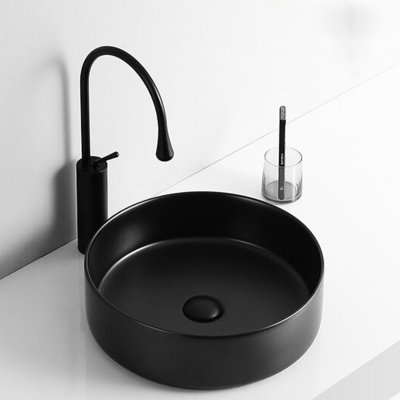 Matte Black Ceramic Countertop Sink - Easy Clean, 19.7 In. Package Width Bathroom Counter Black, 18.54 Lb Weight, Stain