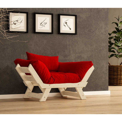 Canapé convertible d'extérieur en bois de pin 1 place avec coussins en lin imperméables