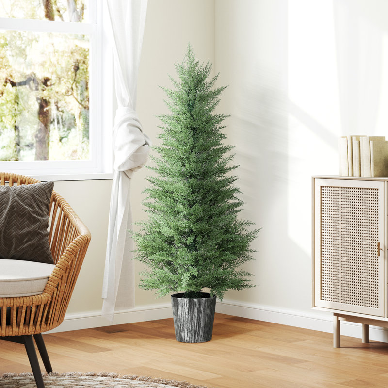 HOMCOM Artificial Cypress Trees Set of 2 UV Resistant Green, 135cm H x 15cm W x 15cm D