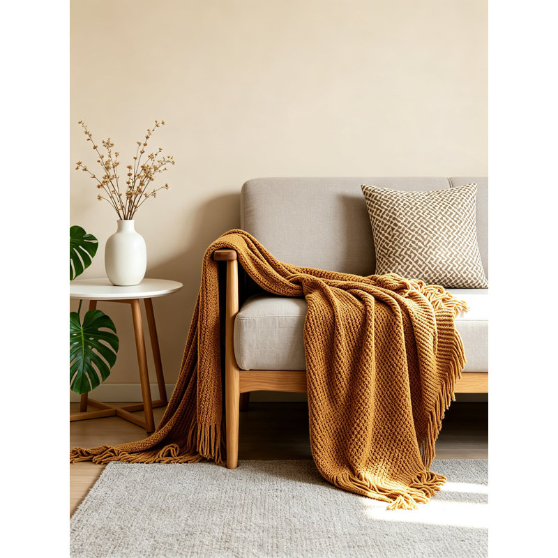 Jeté Boho pour canapé, douillette douillette en chenille tricotée, coussin décoratif léger et respirant, L 60 po x l 50 po