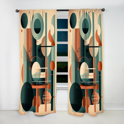 Orange And Green Mid Century Momentum IV - Modern Curtain - Velvet Room Darkening - 1 panel