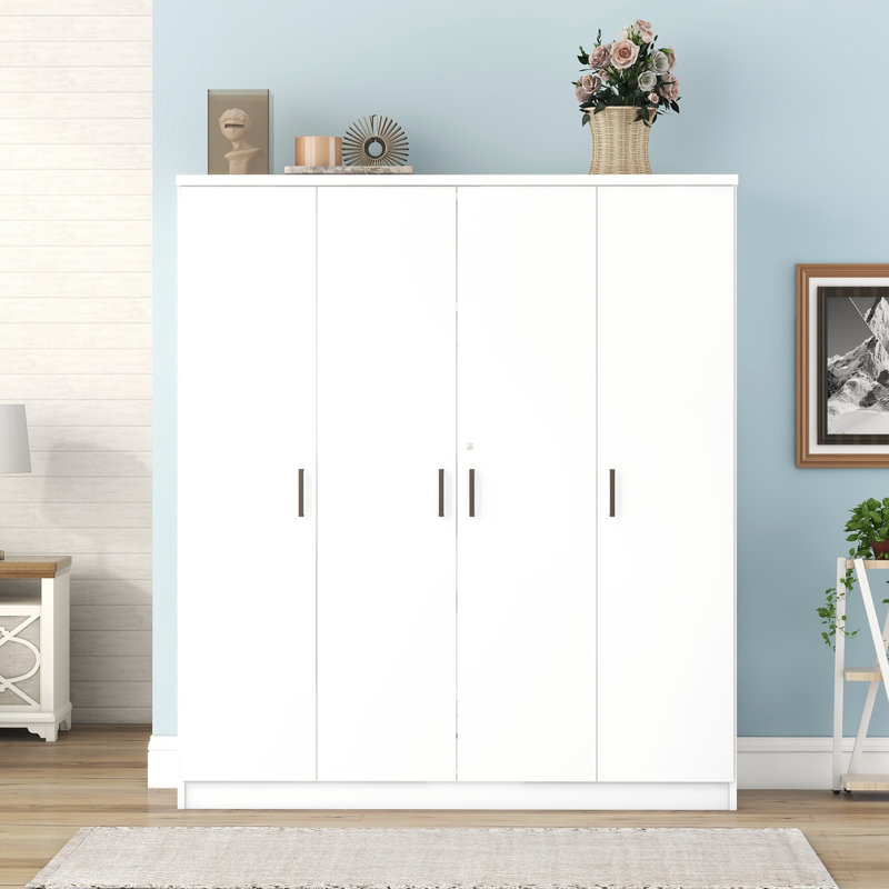 Armoire-penderie 4 portes avec tablettes, Blanc, H 67,90 po x l 59,20 po x P 20 po