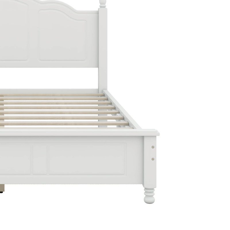 Carmena Retro Style Platform Bed, White, Queen