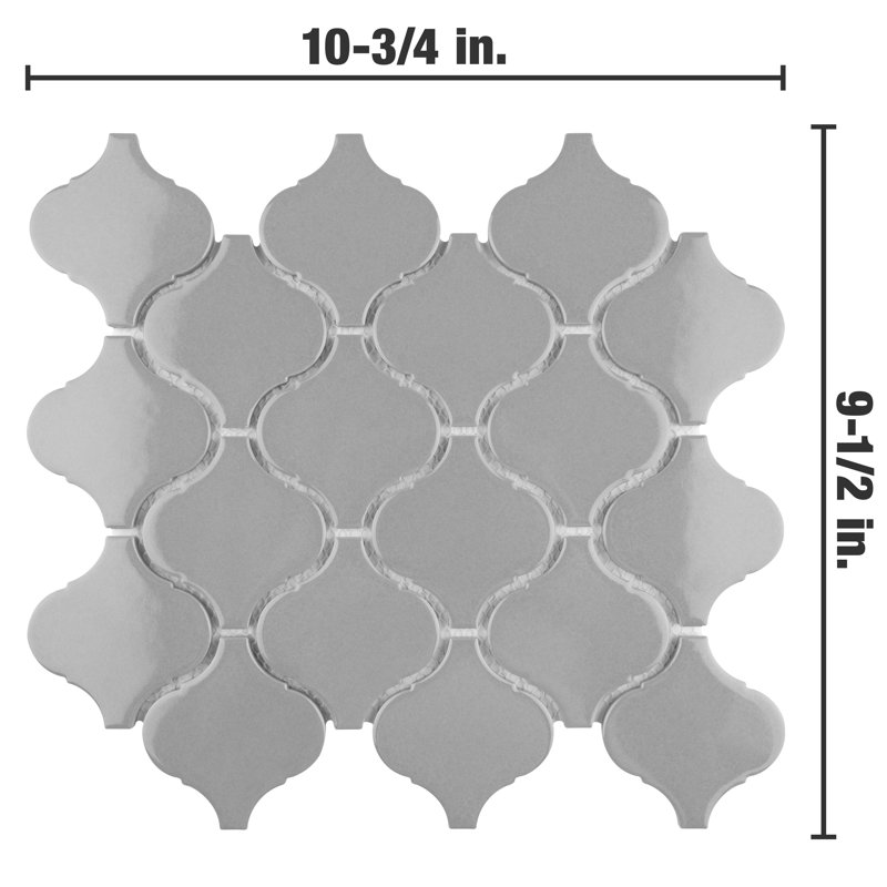 Metro Lantern 9-1/2 " x 10-3/4 " Porcelain Mosaic Floor and Wall Tile, Light Gray Glossy