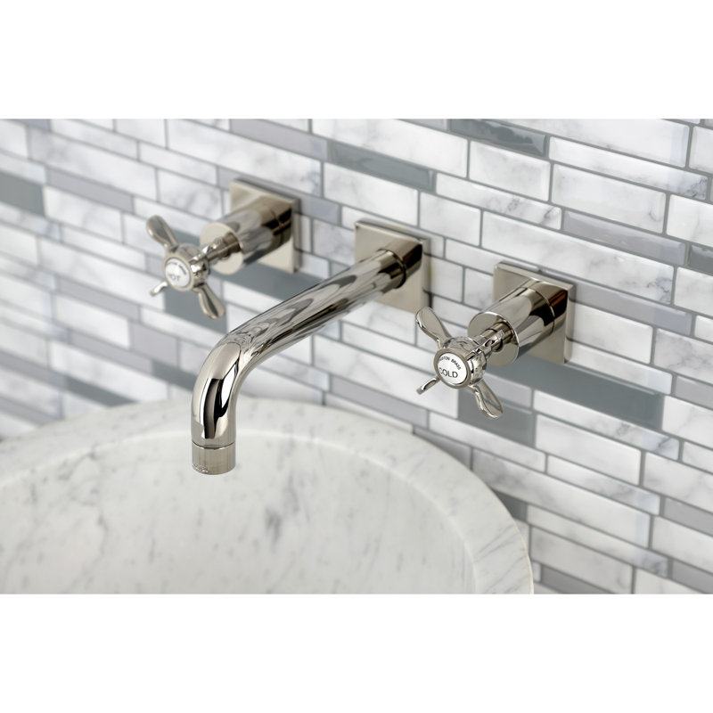 Kingston Brass Concord Two-Handle 3-Hole Wall Mount Bathroom Faucet, Polished Nickel, Cross