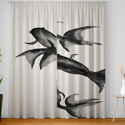 Small Black Fishes Blackout Window Curtain Pair | Home Decor