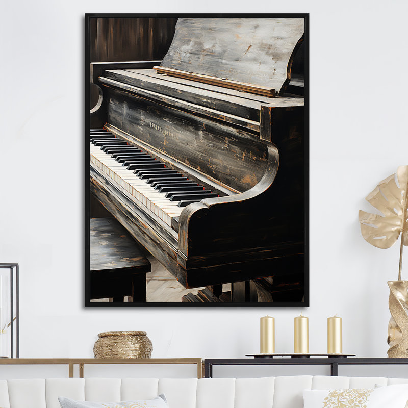 «Black and White Piano Keys To Serenity II», reproduction sur toile, Cadre flottant noir, H 32 po x l 24 po x P 1 po