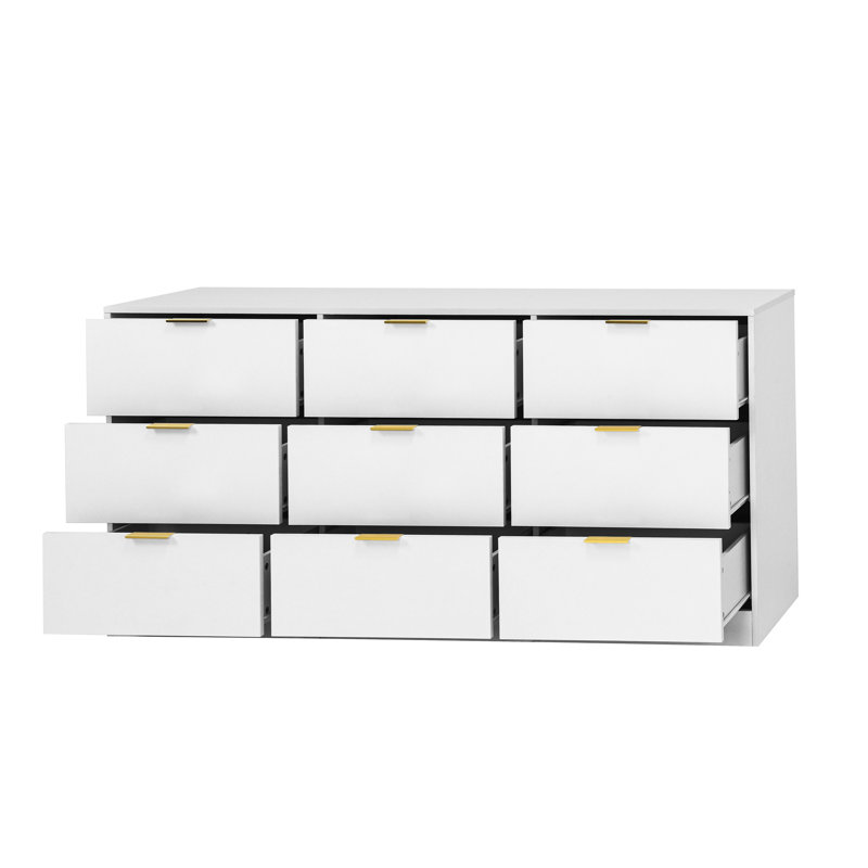 Commode 9 tiroirs 63 po pour chambre, Blanc