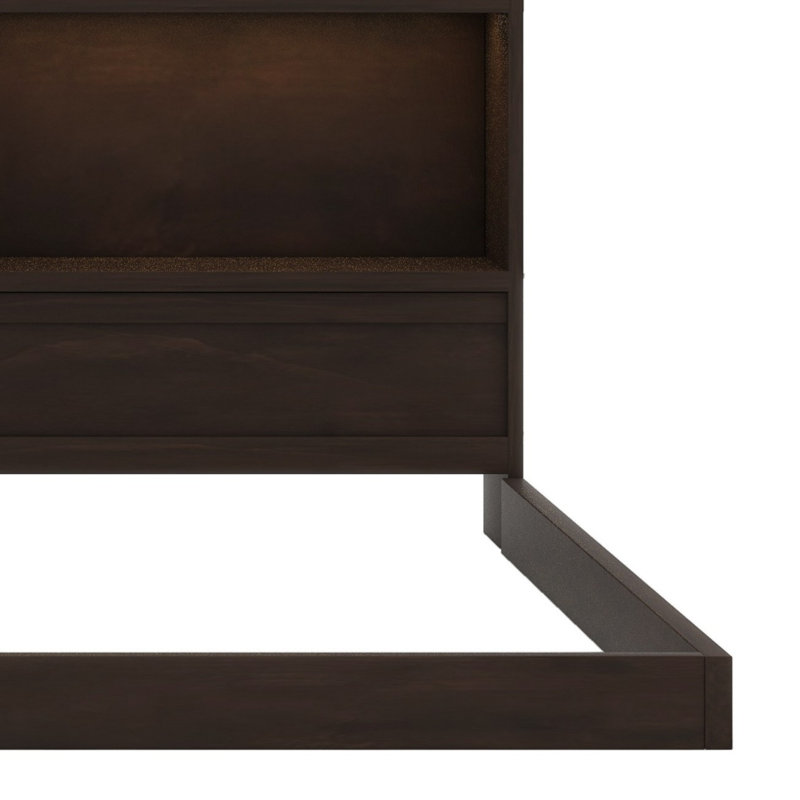 Functional Wooden Daybed with Open Storage Shelves, LED Lights & USB Ports, Brown