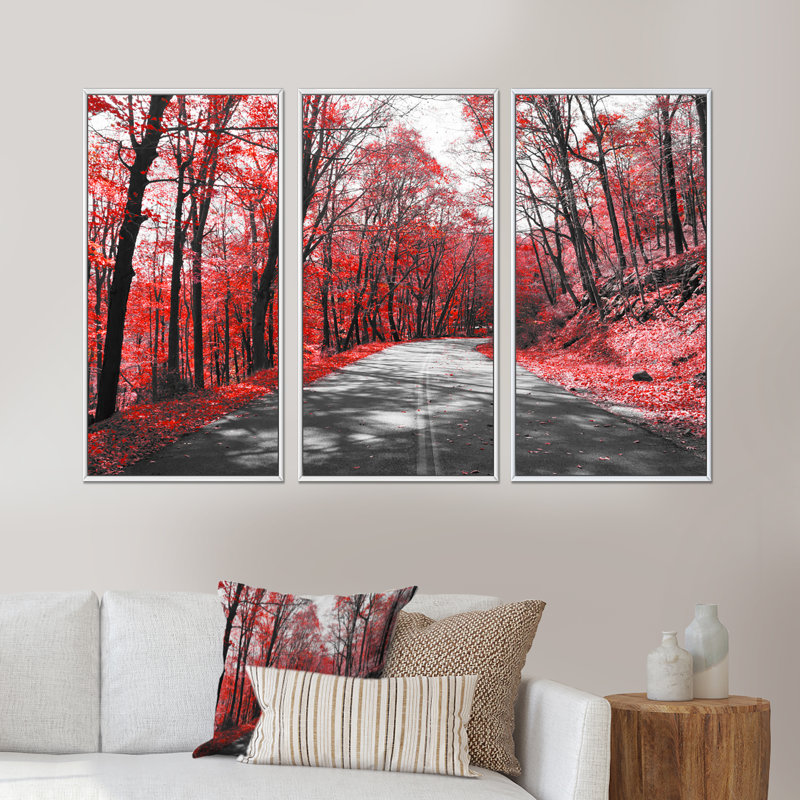 «Patch In Red Forest», ensemble d'art mural sur toile à motif floral, H 20 po x l 36 po x P 1 po, Blanc