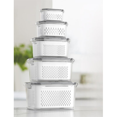 5 Pack Fruit Storage Containers For Fridge - Clear Berry Containers With Colander, Airtight Fridge Organizer Bins With Vent Handle Lids For Refrigerat