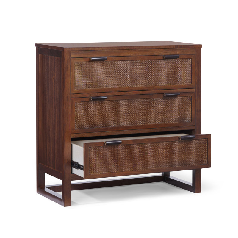 Solid Wood 76 cm W Chest of 3 Drawers, Dark Brown