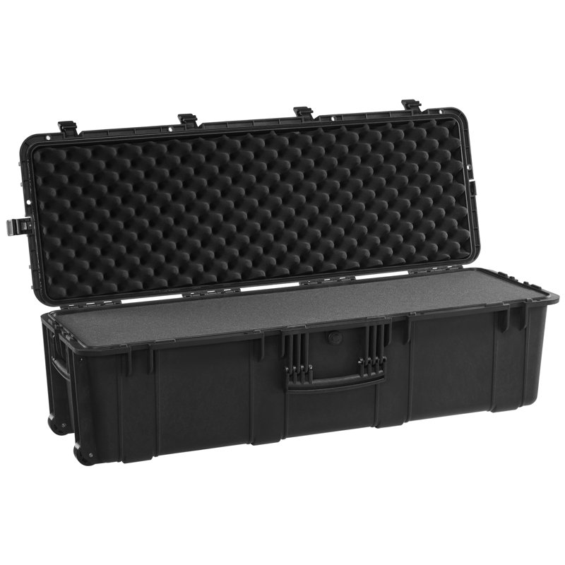 Étui rigide résistant aux intempéries, étui de protection robuste pour boîte sèche avec mousse prédécoupée et poignées rétractables pour les voyages, la chasse, le militaire, la tactique et l'étui IP67 pour appareils photo (112 x 41 x 34)