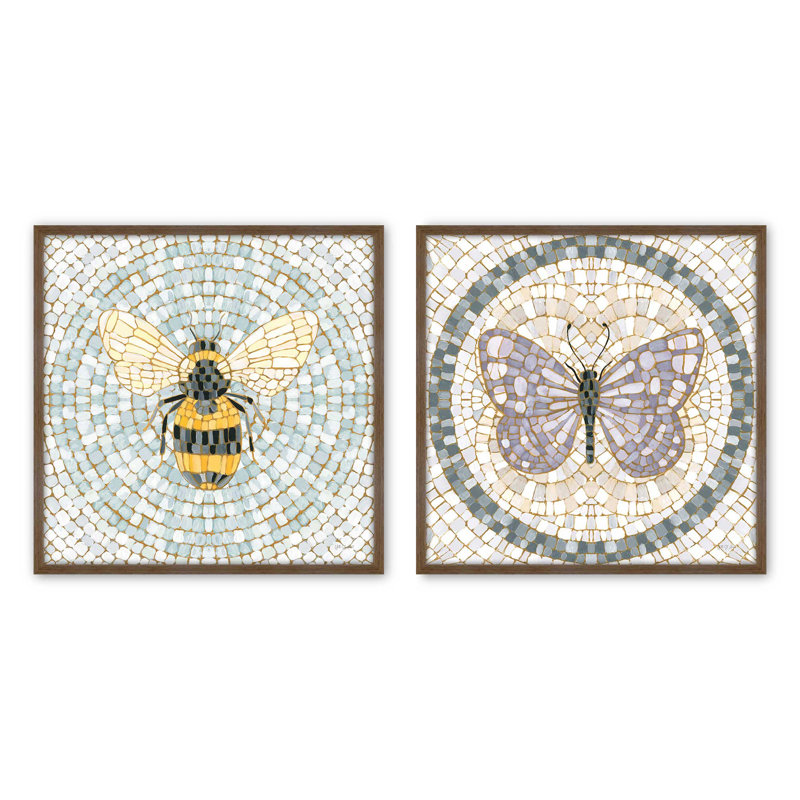 «Mosaic Wings II», ensemble de 2 impressions, 20 po x 20 po, Impression encadrée, Noyer