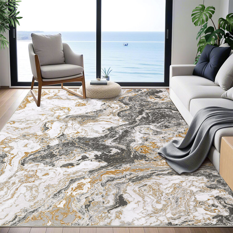 Abstract Machine Washable Rug with Rubber Backing Non-Slip Area Rug for Living Room Bedroom Dining Room Office
