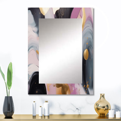 Rose et or marbre Symphony I - grand miroir mural en marbre, miroir décoratif moderne, impression d'art en métal