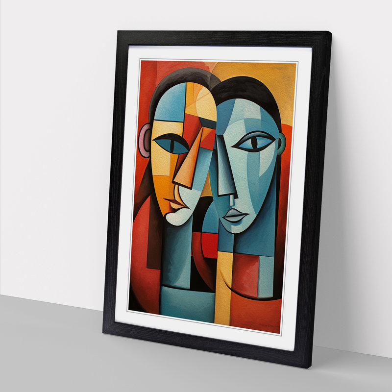 Two Men In Love Cubism No.2 - Single Picture Frame Print on Wood, 46cm H x 34cm W, Black Framed