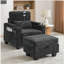 Canapé inclinable simple avec dossier réglable manuellement, port de charge USB sur le côté de l'accoudoir, support pour téléphone inclus, rangement pour accoudoirs dissimulé et repose-pieds de rangement assorti - noir-1437442527