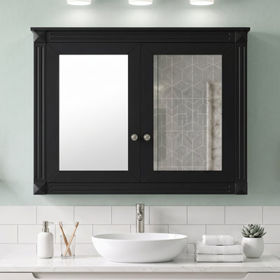 Armoire à pharmacie murale 36 po x 28 po, armoire de rangement de salle de bain noire, armoire murale moderne avec 2 miroirs, armoire à miroir avec 2 tablettes réglables