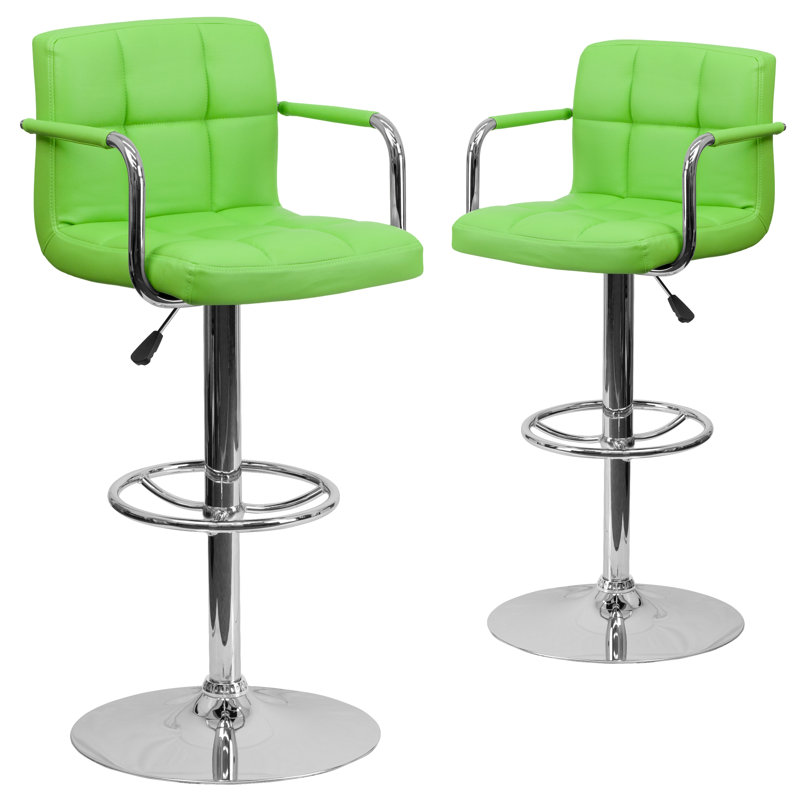 Adjustable Counter Height Barstools with Back and Armrest, Green