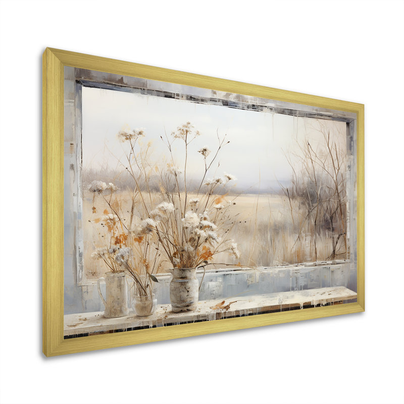 «Winter Meadow View calmness III», art mural prairie pour le salon, Cadre d'angle fermé doré, H 30 po x l 40 po x P 1,5 po