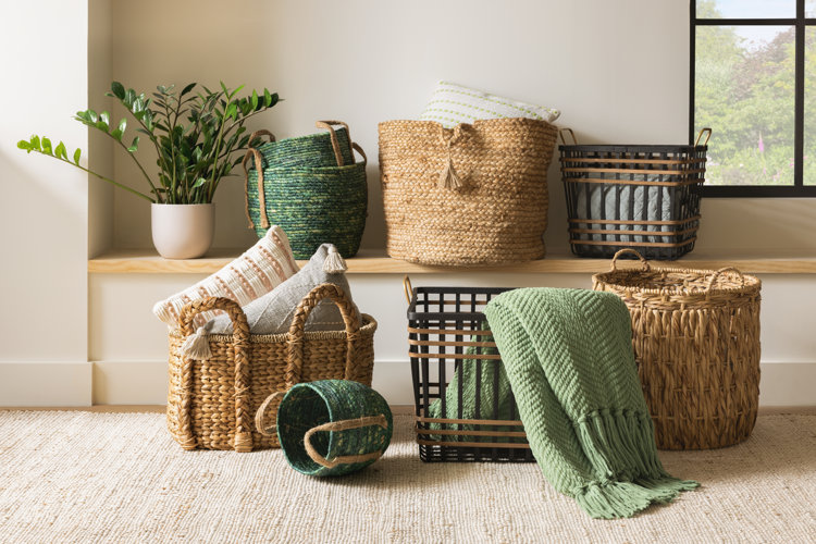 collection of woven and textured baskets