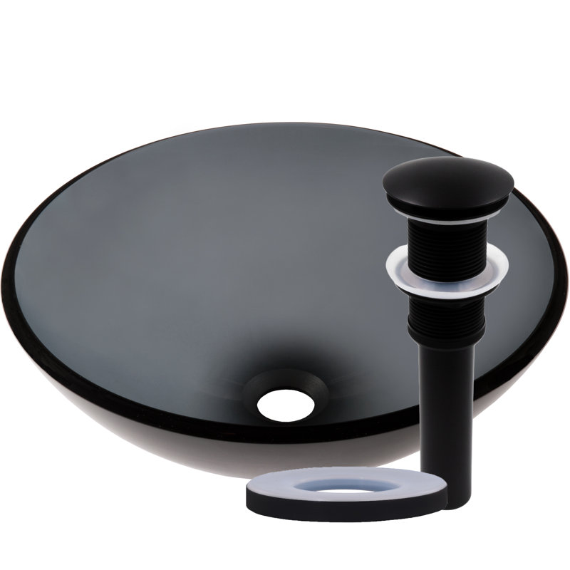 Novatto 16.5'' Black Glass Circular Bathroom Sink, Matte Black