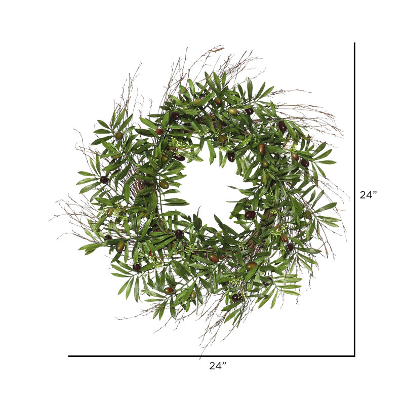 Couronne à feuilles d'olivier artificielle verte 24 po 24 po