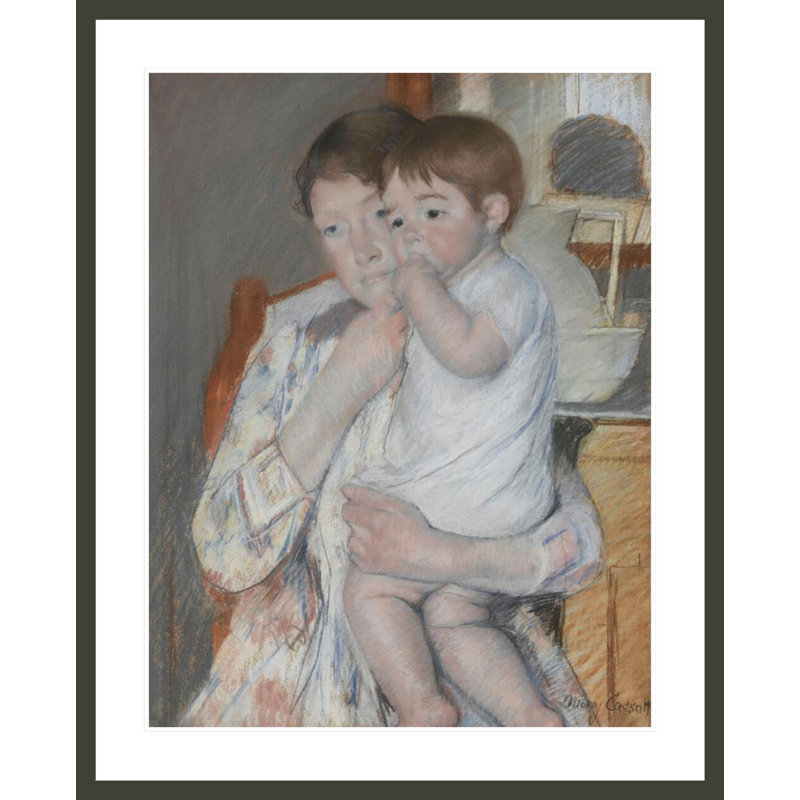 Femme et enfant devant une tablette où sont posés un broc et une cuvette par Mary Cassatt, H 41,37 po x l 33,5 po
