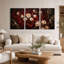 Ensemble de 3 toiles murales « Fleurs crème à pointes sur fond rouge foncé »-2027827954