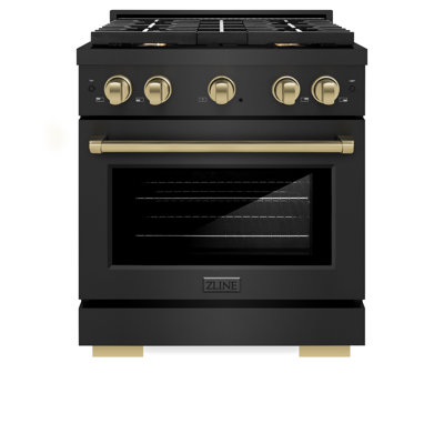 ZLINE Autograph Edition 30 in. 4.2 cu. ft. Paramount ZLINE Autograph Edition 30 in. 4.2 cu. ft. Paramount with 4 Burner Cooktop and Convection Gas Oven in Black Stainless Steel