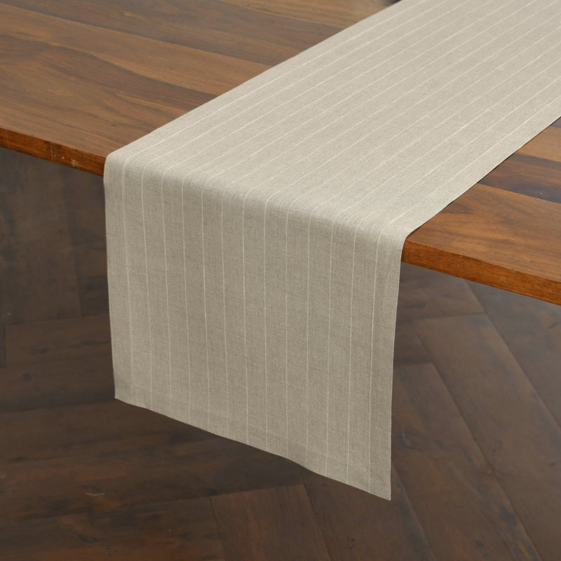 Natural and White Pinstripe Linen Table Runner 14 x 120 Inch