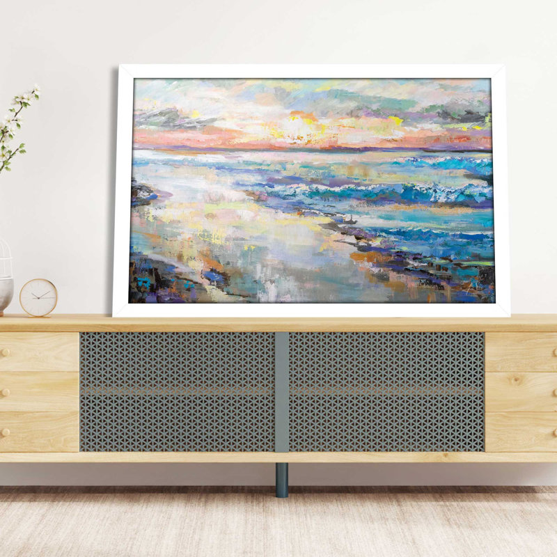 Jet de mer - peinture, L 39,5 po x H 27,5 po, Cadre blanc