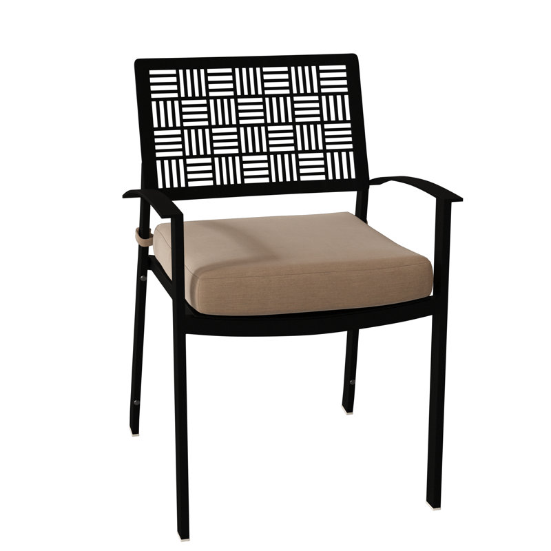 New Century Outdoor Dining Armchair, Canvas Heather Beige Sunbrella® Canvas, Textured Black