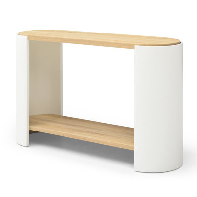 Table de chevet de chambre à coucher ovale avec rangement à 2 couches, blanc et naturel, table de rangement facile à assembler pour le salon, blanc naturel, rapide et efficace