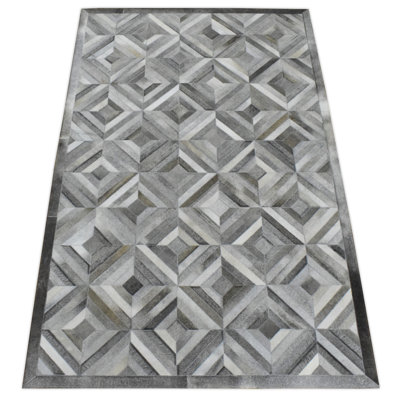 Tapis gris et argent en cuir véritable fait à la main Hairon